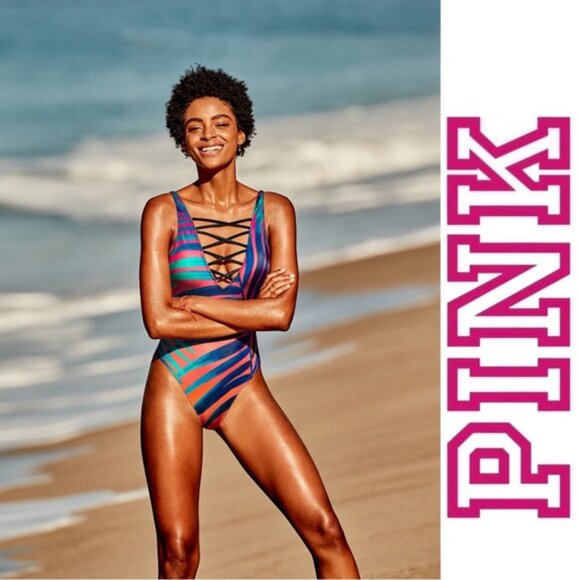 Victoria's Secret PINK | Multi Color Tropical One-Piece Swimsuit | Size Large - Picture 1 of 12
